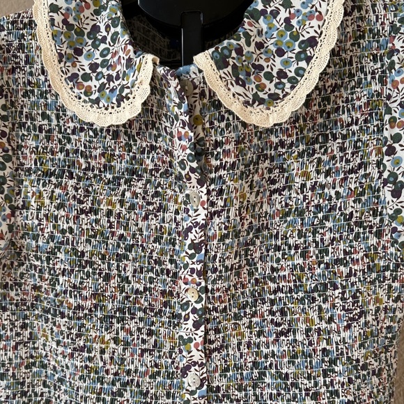 Smocked Floral Peter Pan Collar Women’s Dress - Blue Multi - Picture 4 of 6